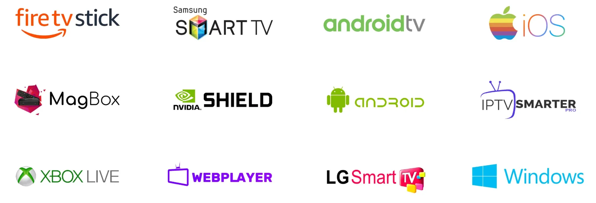 Platform and device logos supported by Premium IPTV